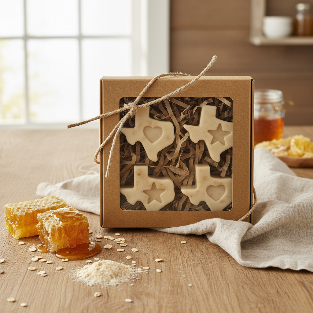 Enhanced 4-soap honey oatmeal gift box product photo