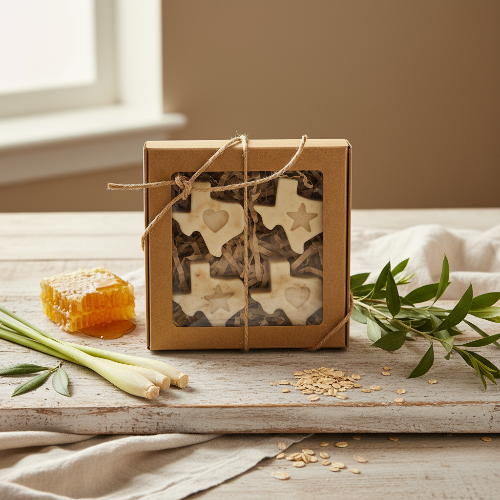 Enhanced 4-soap lemongrass honey oatmeal gift box product photo